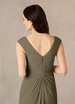 Azazie Sally vestidos de madre de la novia Vestido de Verde Sauce de Gasa de Corte En A con Cuello en V plisado image5