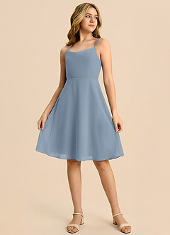 Azazie Shale Linia A Ukłon Szyfon Mini Młodsza druhna Sukienka image4