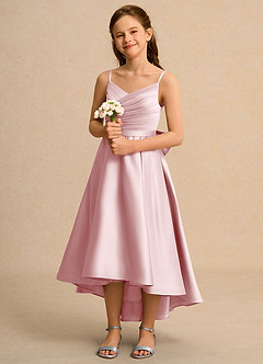 Azazie Sweets Girls Formal Final Sale Dusty Rose A-Line Pleated Matte Satin Dress image1