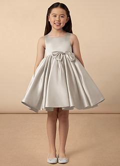 Azazie Bo Peep Flower Girl Dresses Frost A-Line Bow Matte Satin Dress image1
