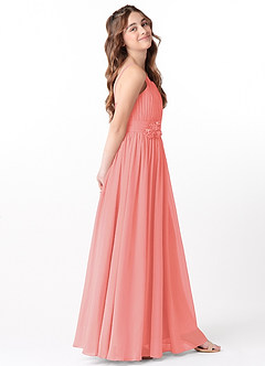 Azazie Astrid Junior Vestido Coral de Chiffon de Linha A com Floral image5