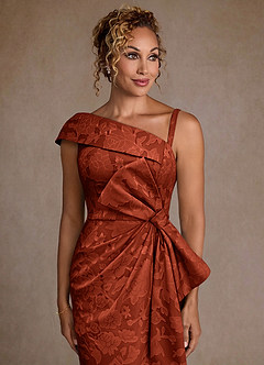 Azazie Hampton Moeder van de bruid jurken Zeemeermin Jurk van Bloemen Burn-out One-Shoulder Kastanjebruin image4