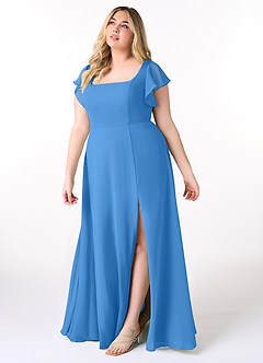 Azazie Bondi Brautjungfernkleider A-Linie Gekräuselt Chiffon Kleid Blauhäher image9