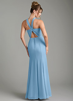 Azazie Rue Bridesmaid Dresses Steel Blue A-Line Halter Chiffon Dress image2