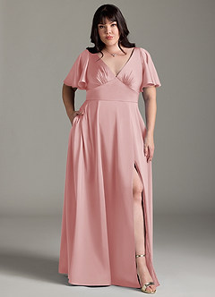 Azazie Kimber Brudtärnklänningar Klä av A-Linje i Stretch Satin Rynkad Puderrosa image1