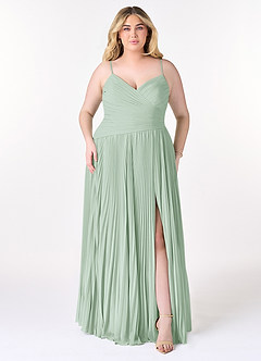 Azazie Vini Bridesmaid Dresses Agave A-Line V-Neck Pleated Chiffon Dress image7