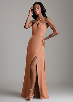 Azazie Tracie Bridesmaid Dresses Bronzer A-Line Side Slit Stretch Satin Dress image4