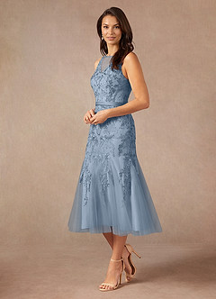 Azazie Herrin Abiti per la Madre della Sposa Abito Sirena in Pizzo Blu Polveroso image4