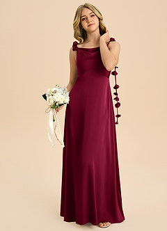 Azazie Gumdrop Junior Empire Plissee Stretch-Satin Kleid Burgunderrot image2