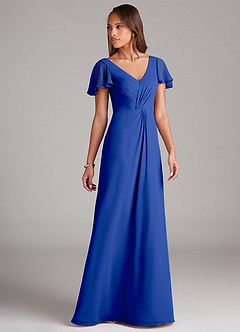 Azazie Soren Bridesmaid Dresses Royal Blue A-Line Ruched Chiffon Dress image4