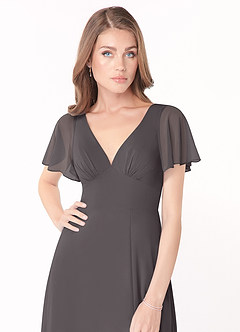 Azazie Kimber Bridesmaid Dresses Steel Grey A-Line Flounce Sleeve Chiffon Dress image5