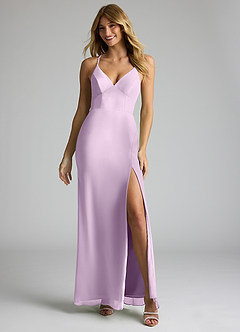 Azazie Becca Bridesmaid Dresses Frosted Lilac Sheath V-Neck Chiffon Dress image3