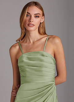 Azazie Lexie Bridesmaid Dresses Dusty Sage Sheath Strapless Stretch Satin Convertible Dress image2