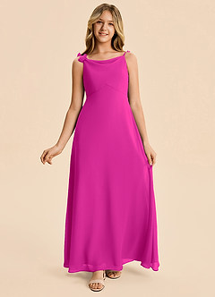 Azazie Gumdrop Junior Vestido Fucsia de Gasa de Imperio con Plisado image5