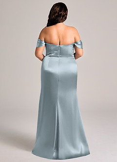 Azazie Saige Bridesmaid Dresses Dusty Blue Sheath Off the Shoulder Metallic Satin Convertible Dress image10