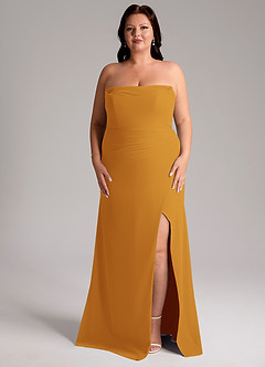 Azazie Leonis Brautjungfernkleider Wandelbar Etui Schulterfrei Chiffon Kleid Butterscotch image11