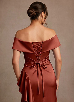 Azazie Kirsty Abiti per la Madre della Sposa Abito Tubino in Raso Elasticizzato a Spalla Scoperta Terracotta image6