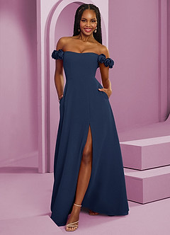 Barbie ♥ Azazie Bridesmaid Dresses Dark Navy A-Line Off the Shoulder Chiffon Convertible Dress image1