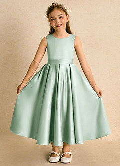 Azazie Junebuj vestidos de niña de las flores Vestido de Agave de Satin Mate de Princesa con Plisado image4