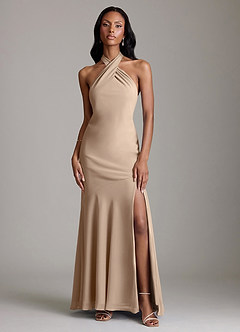 Azazie Lorena Vestidos de damas de honor Vestido de Gris Pardo de Gasa de Corte Sirena con Plisado image1