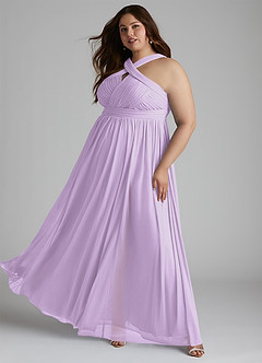 Azazie Hillian Bridesmaid Dresses Lilac A-Line Halter Pleated Mesh Dress image11