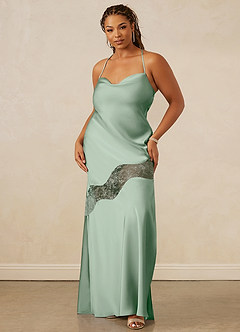 Christian Siriano Bridal for Azazie 1012 Bridesmaid Dresses Agave Sheath Lace Stretch Satin Dress image10