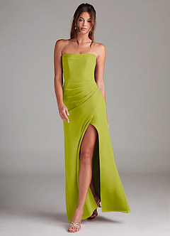 Azazie Leonis Vestidos de damas de honor Vestido de Hierba De Limón de Gasa de Corte Recto Convertible con Sin tirantes image7