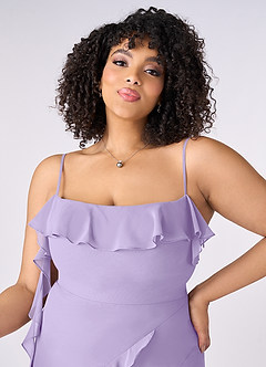 Barbie ♥ Azazie Bridesmaid Dresses Lilac Sheath Bow Chiffon Dress image10