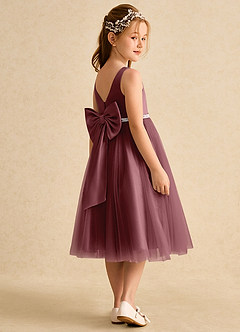 Azazie Firefly Robe Demoiselle D'honneur Fillette Robe Trapèze en Mat Satiné Arc Rose Du Désert image2