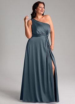 Azazie Brooke Bridesmaid Dresses Twilight A-Line One Shoulder Stretch Satin Dress image11