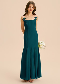 Azazie Evey Junior Abito Sirena in Chiffon Plissettato Pino image4