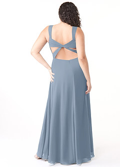 Azazie Nahrin Bridesmaid Dresses Dusty Blue A-Line V-Neck Pleated Chiffon Dress image8