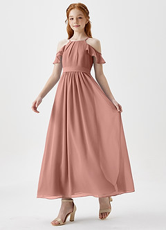Azazie Chaya Junior Cedar Rose A-Line Off the Shoulder Chiffon Dress image5