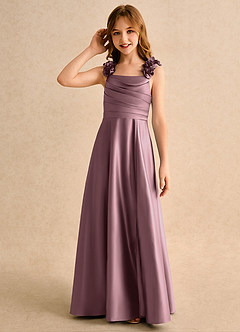 Azazie Rosita Girls Formal Flower Girl Dresses Vintage Mauve A-Line Pleated Matte Satin Dress image6