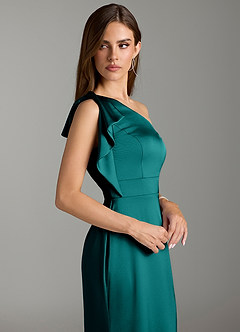 Azazie Rinna Bridesmaid Dresses Peacock Mermaid Ruched Stretch Satin Dress image5