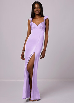 Barbie ♥ Azazie Robes de demoiselle d'honneur Robe Fourreau en Satin extensible Lilas image3