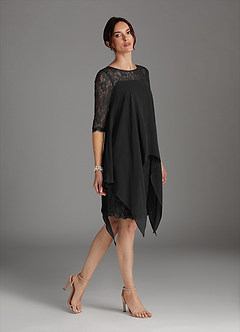 Azazie Flo Mother of the Bride Dresses Black A-Line Lace Chiffon Dress image11