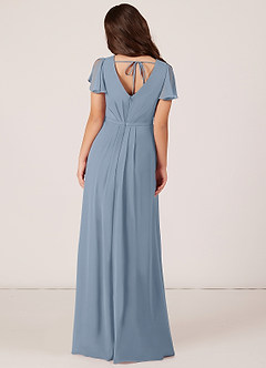 Azazie Peony Junior Dusty Blue A-Line Pleated Chiffon Dress image2