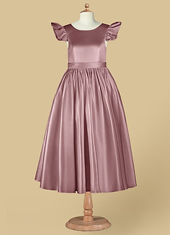 Azazie Violeta Blumenmädchenkleider Ballkleid Schleifen Matte Satin Kleid Altrosa image10