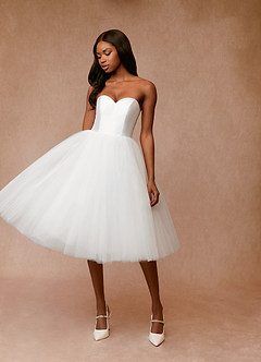 Azazie Gelsey Wedding Dresses A-Line Sweetheart Neckline Tulle Knee-Length Dress image3