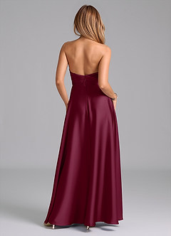 Azazie Tessie Bridesmaid Dresses Mulberry A-Line Pleated Stretch Satin Dress image2