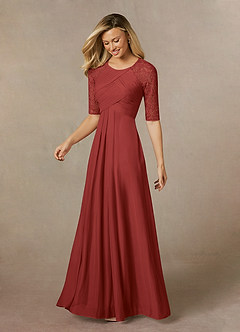 Azazie Raelyn Mother of the Bride Dresses Rust A-Line Lace Mesh Dress image3