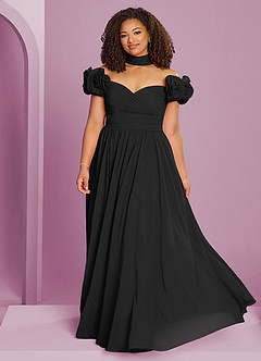 Barbie ♥ Azazie Brautjungfernkleider Wandelbar A-Linie Schulterfrei Chiffon Kleid Schwarz image15