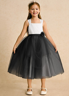 Azazie Bonny Flower Girl Dresses Ivory Black Ball-Gown Pleated Tulle Dress image4