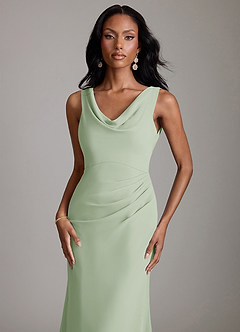 Azazie Linelle Bridesmaid Dresses Dusty Sage Mermaid Pleated Chiffon Dress image3