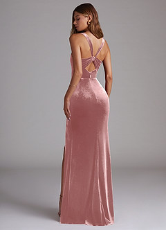 Azazie Mero Vestidos de damas de honor Vestido de Rosa Polvorienta de terciopelo de Corte Recto con Plisado image5