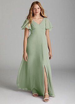 Azazie Kimber Junior Dusty Sage A-Line Pleated Chiffon Dress image1