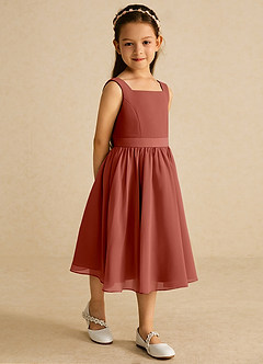 Azazie Ari Flower Girl Dresses Auburn A-Line Sleeveless Chiffon Dress image5