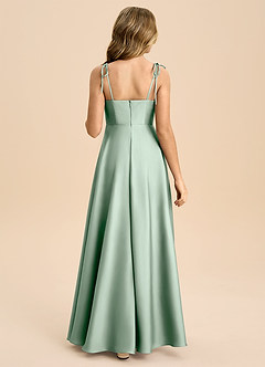 Azazie Popsy Junior Agave A-Line Bow Stretch Satin Dress image2