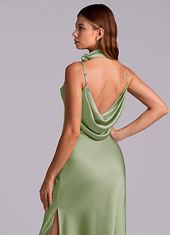 Azazie Yazmine Final Sale Dusty Sage Mermaid Pleated Stretch Satin Dress image2